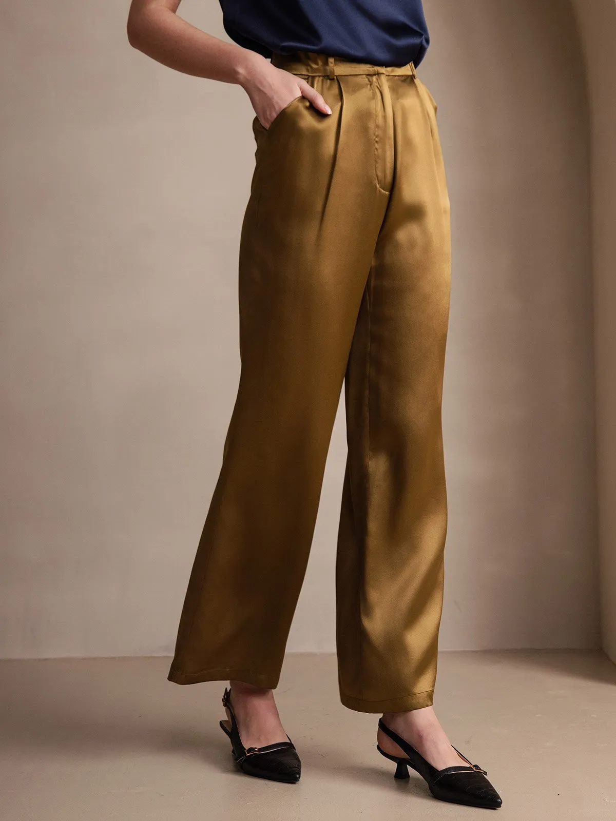 19Momme Fashionable Classic Silk Suit Wide-Leg Pants