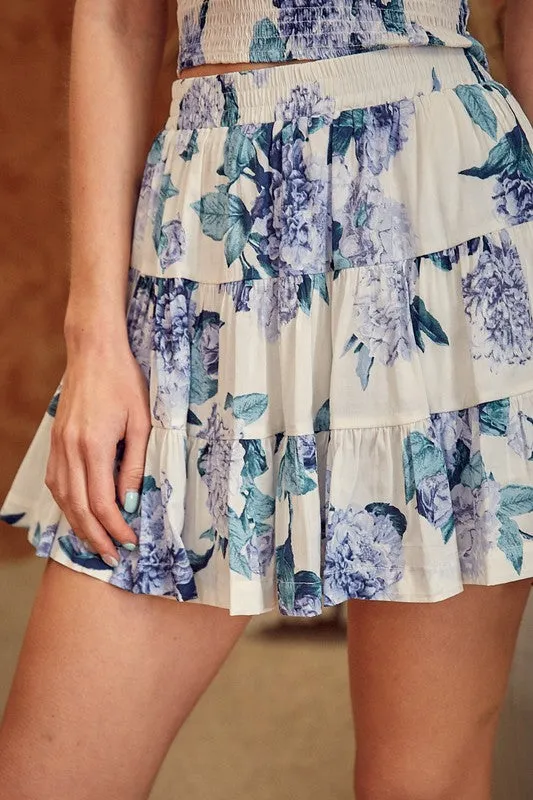 Blue Flower Tiered Skort