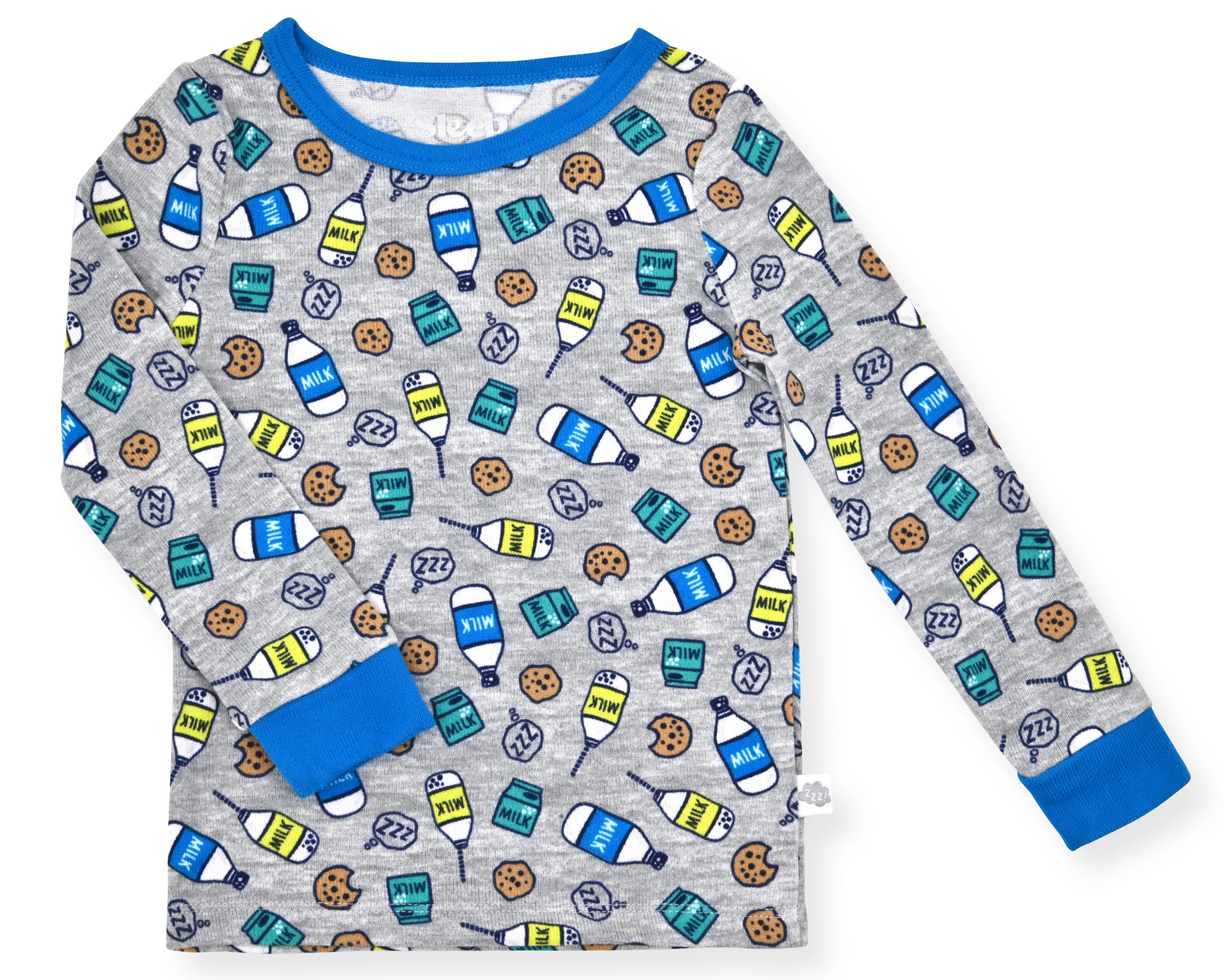 Boys 2-Piece Super Soft Jersey Snug-Fit Pajama Set with Socks - Milk & Cookies.