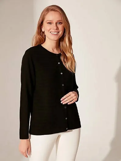 BUTTONED FINE KNIT CARDIGAN