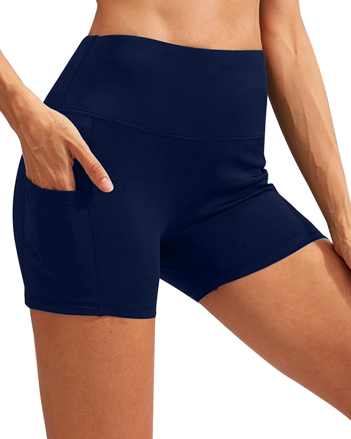 Calcao High Waist Yoga Shorts With Pocket - Navy