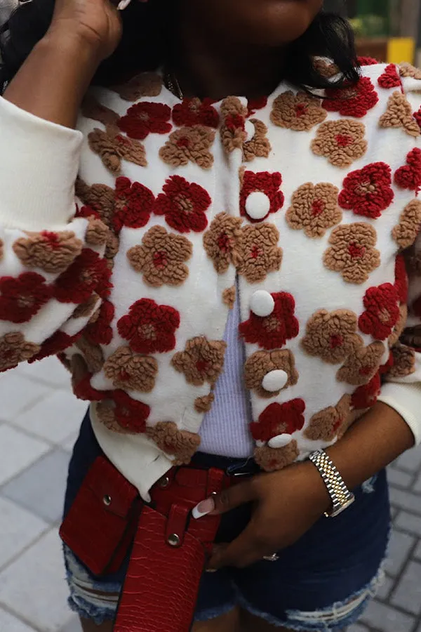 Chic 3D Floral Detail Button Up Jacket