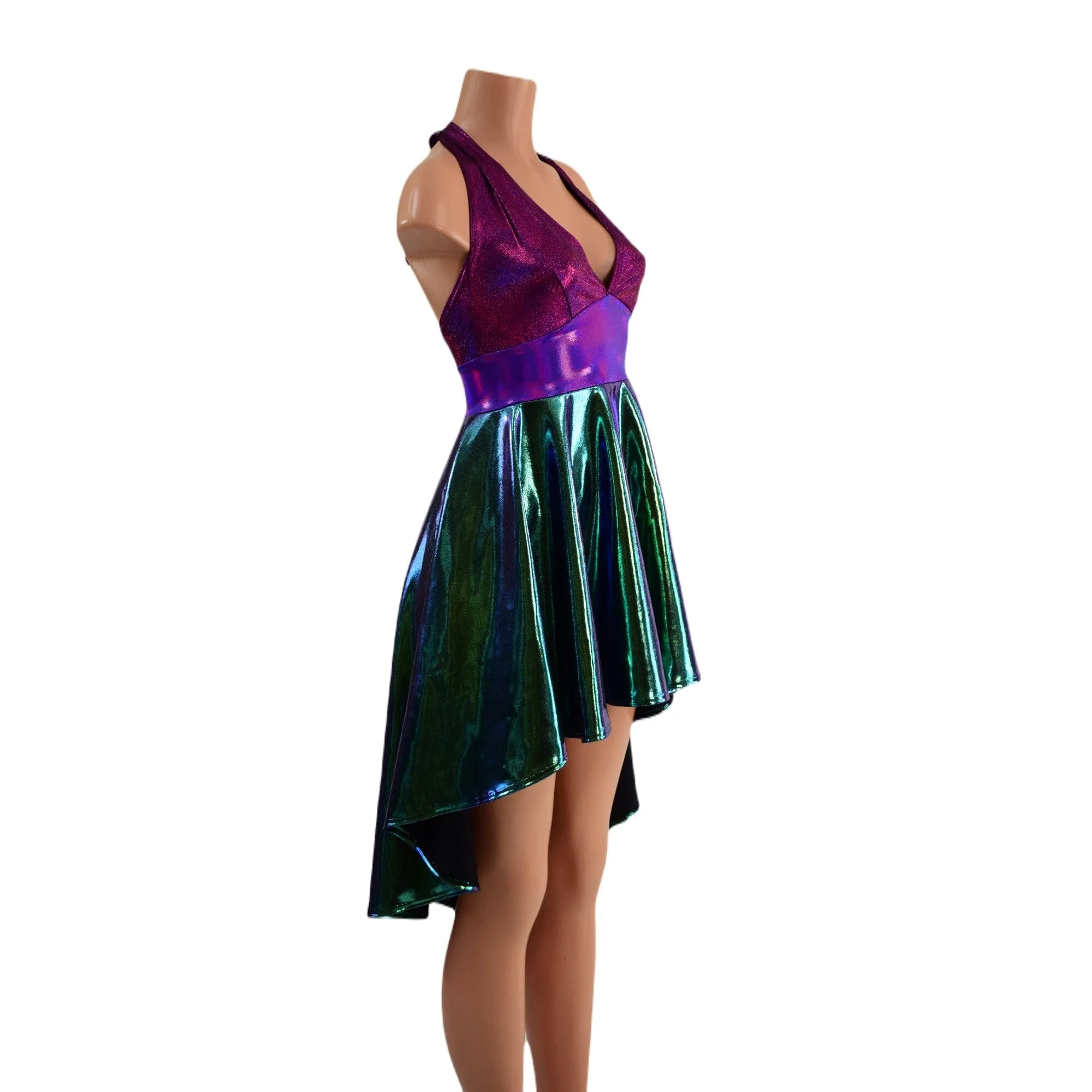 Color Blocked Hi Lo Halter Skater Dress