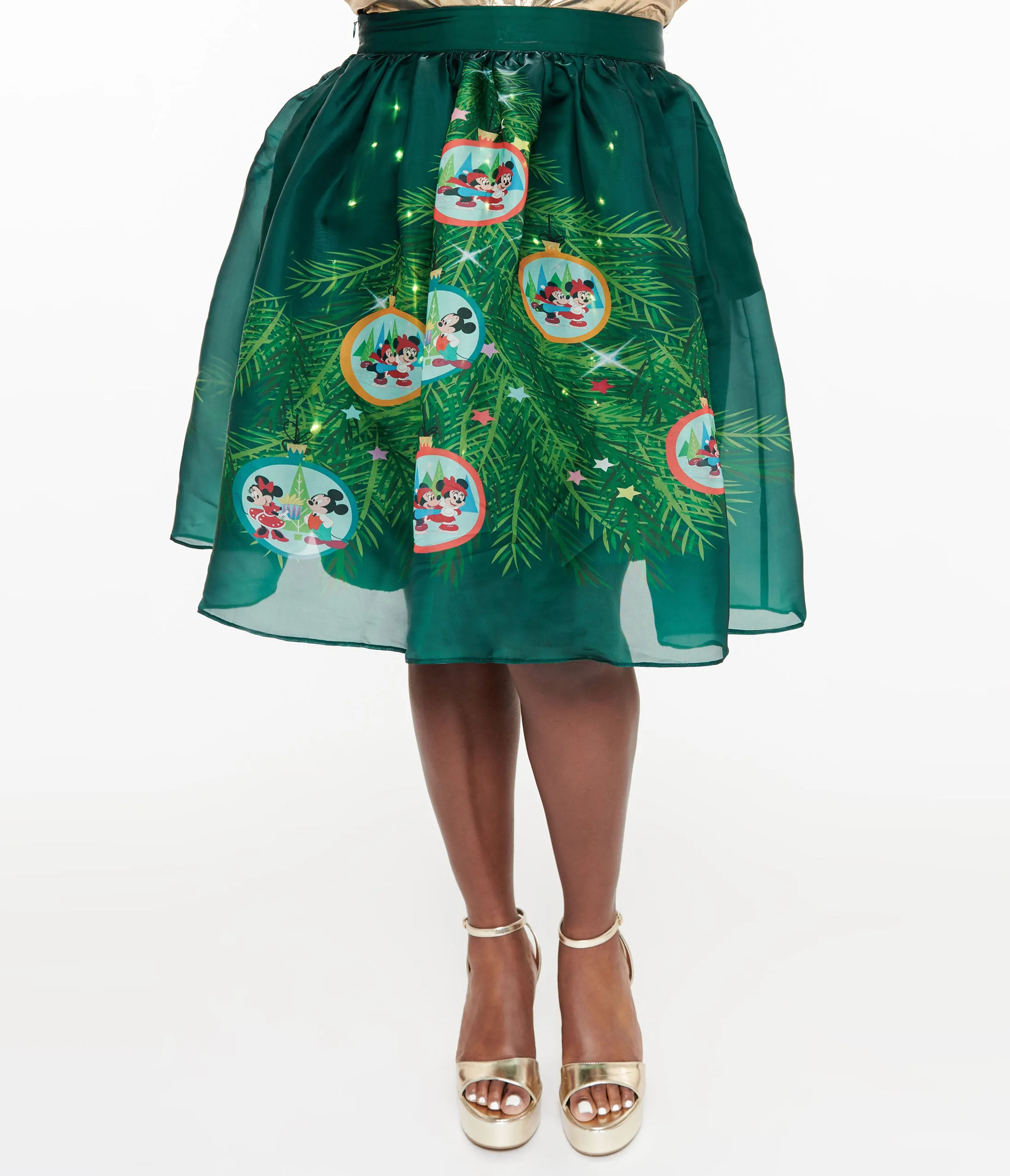 Disney Holiday Collection by Unique Vintage Plus Size Light Up Green Mickey & Minnie Christmas Tree Ballerina Skirt