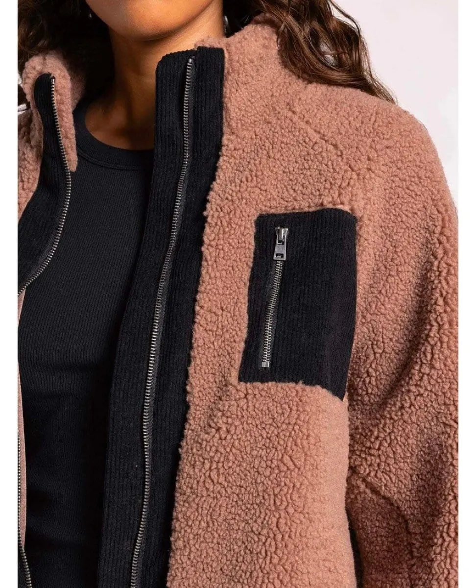 Dorthea Sherpa Taupe Black Jacket