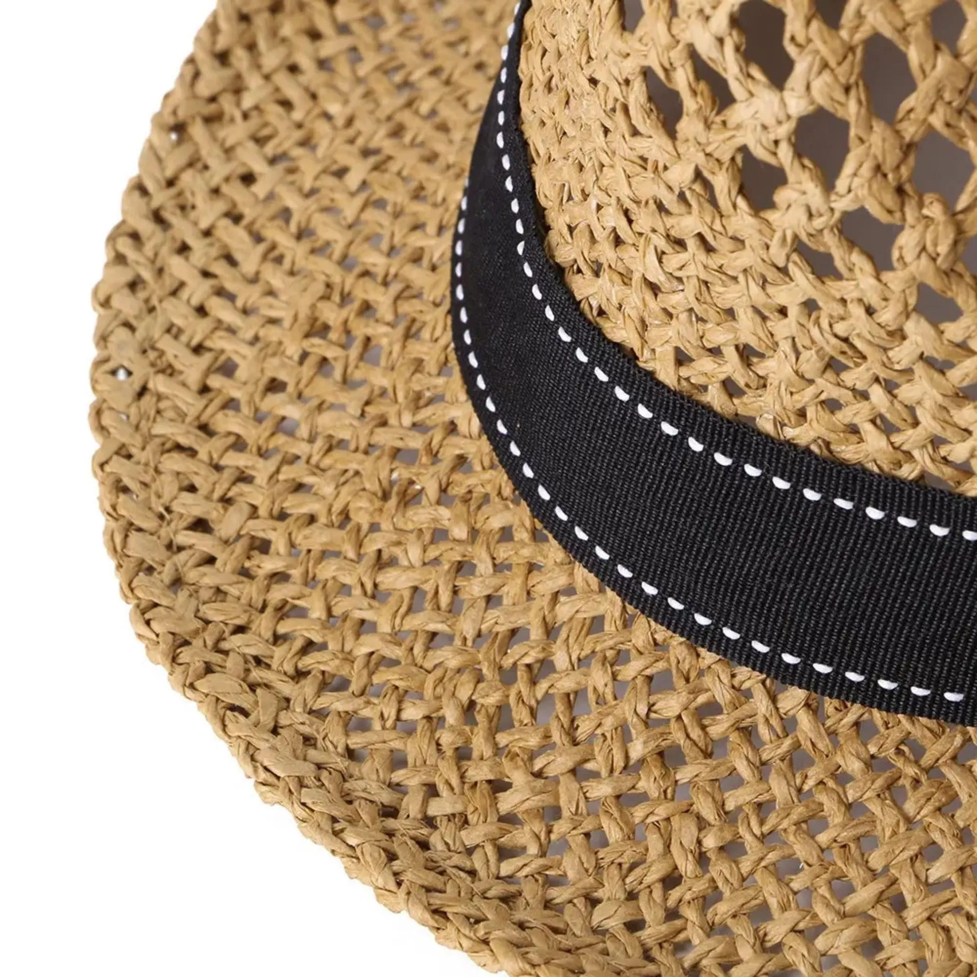 FabSeasons Brown Summer Straw Knitted Fedora Beach Hat