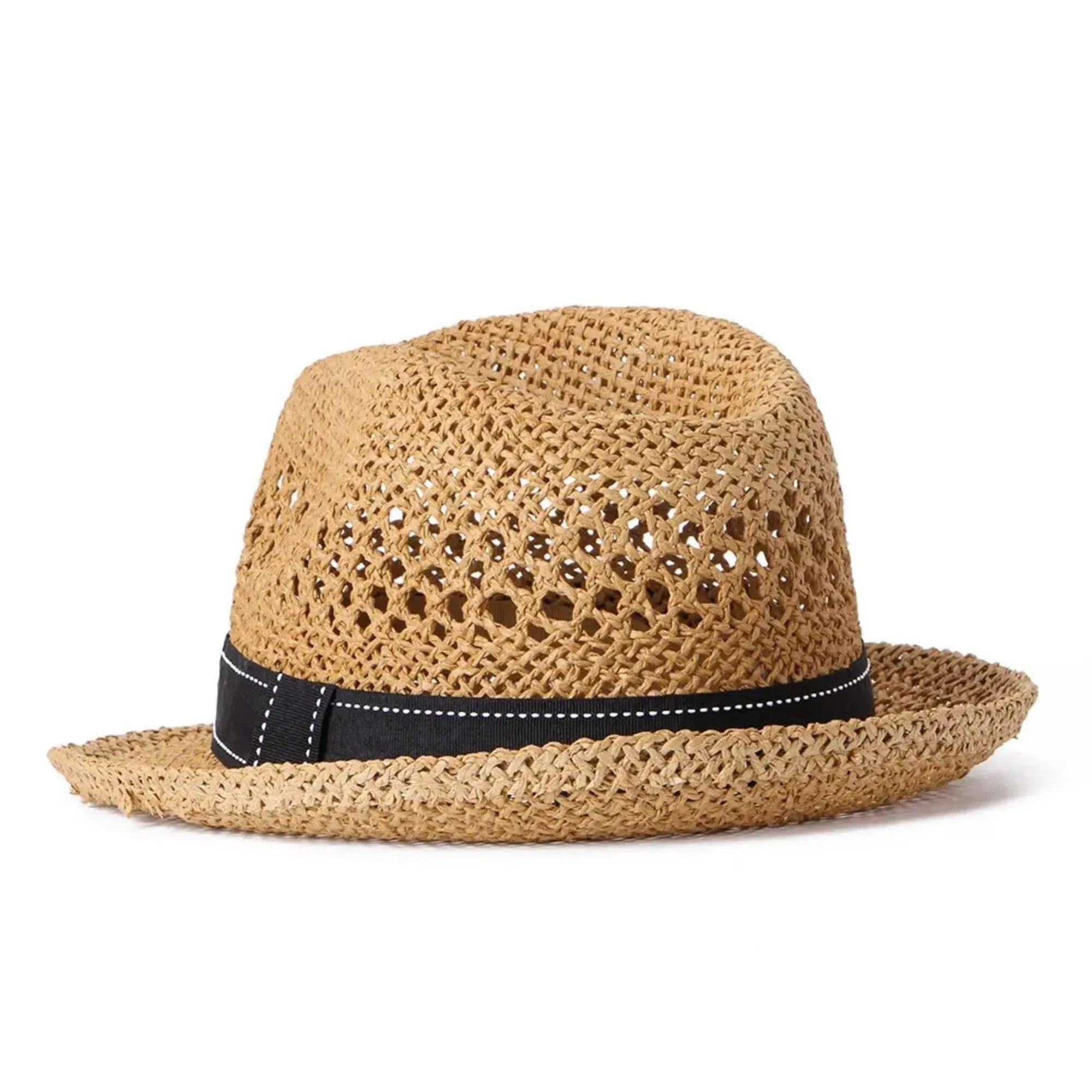 FabSeasons Brown Summer Straw Knitted Fedora Beach Hat