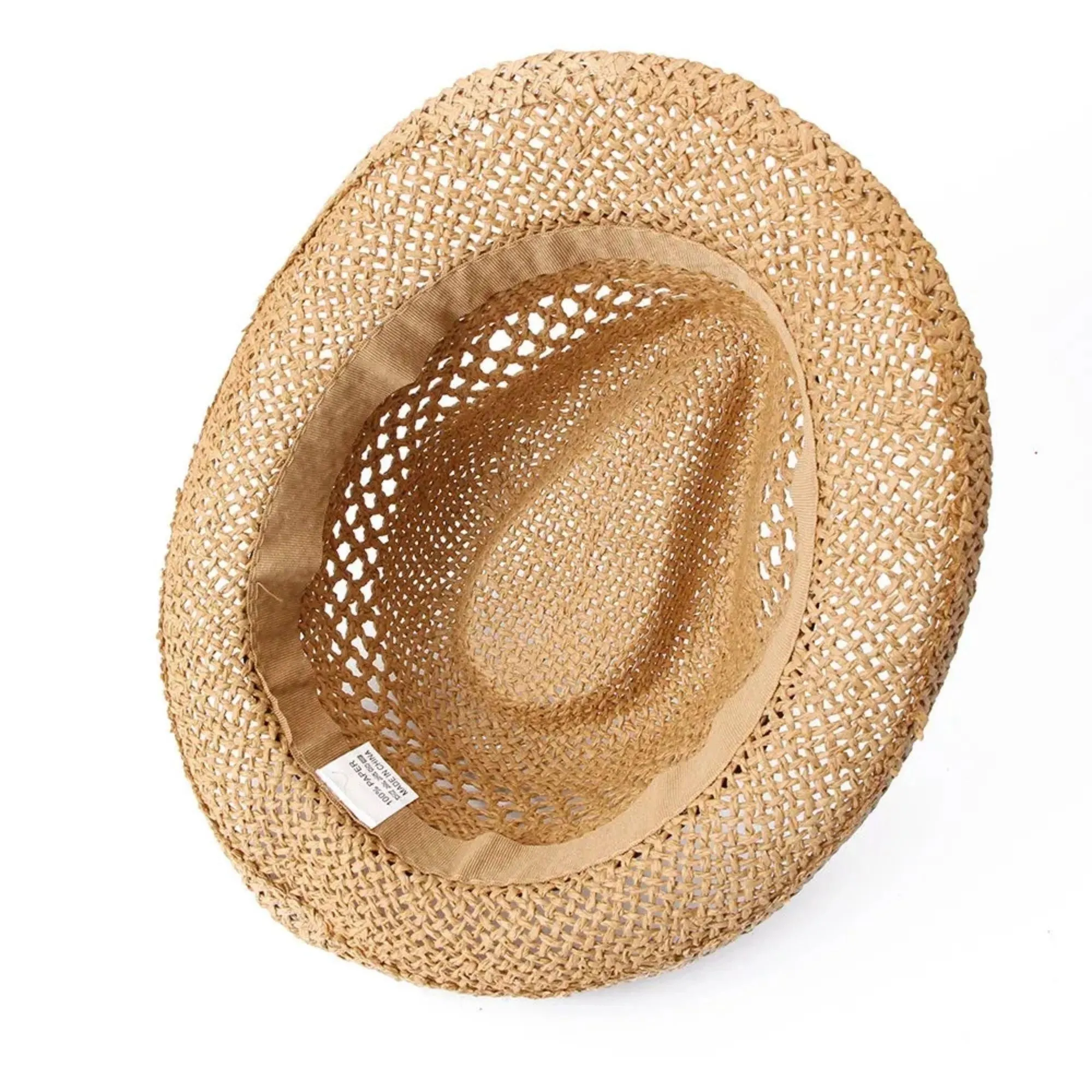 FabSeasons Brown Summer Straw Knitted Fedora Beach Hat