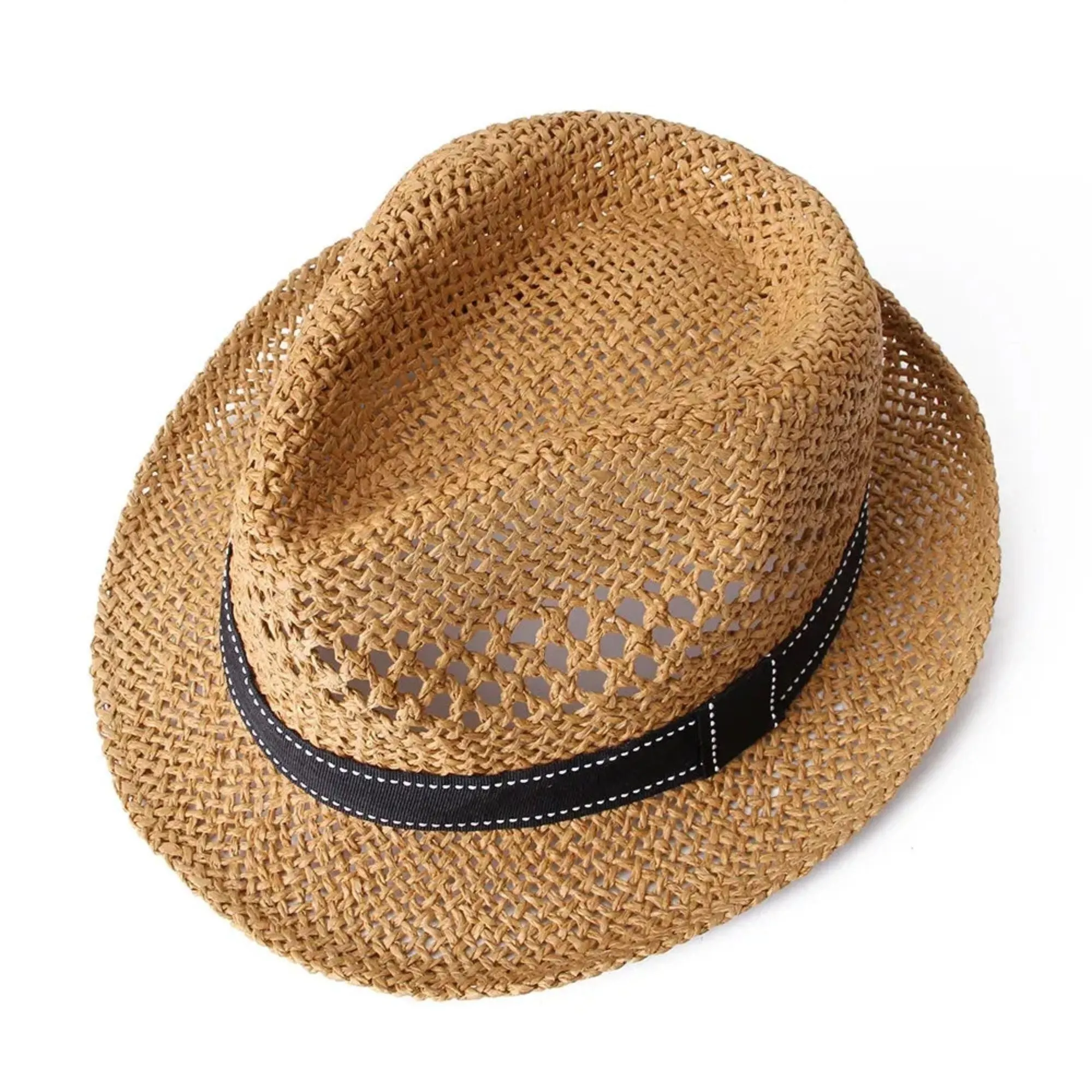 FabSeasons Brown Summer Straw Knitted Fedora Beach Hat