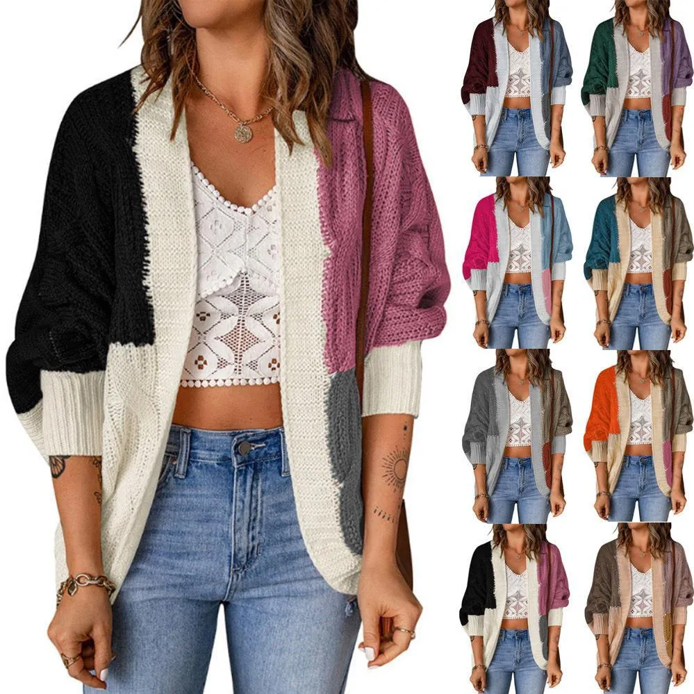 Fashionable Colorblock Knit Cardigan Wholesale Womens Clothing