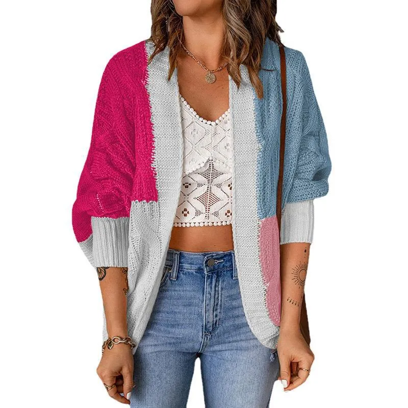 Fashionable Colorblock Knit Cardigan Wholesale Womens Clothing