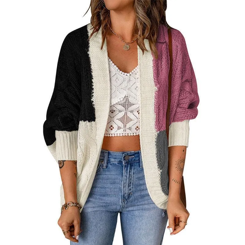 Fashionable Colorblock Knit Cardigan Wholesale Womens Clothing