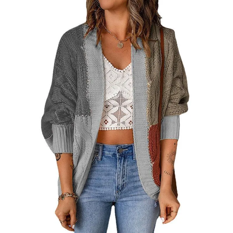 Fashionable Colorblock Knit Cardigan Wholesale Womens Clothing