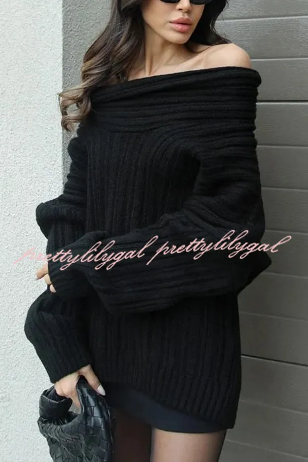 Fashionable Irregular Collar Loose Casual Knitted Sweater