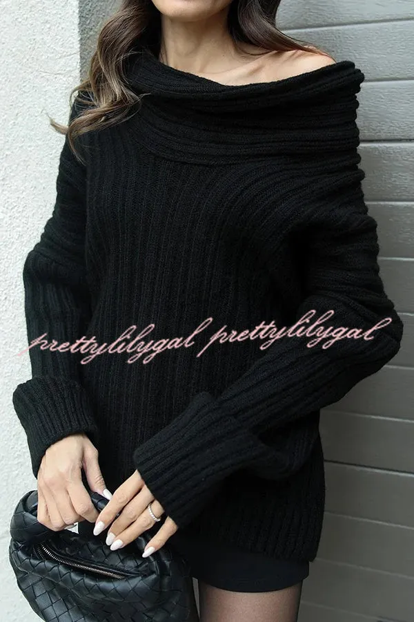 Fashionable Irregular Collar Loose Casual Knitted Sweater