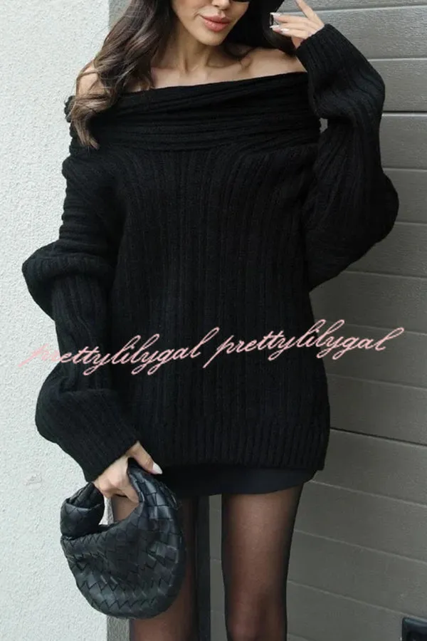 Fashionable Irregular Collar Loose Casual Knitted Sweater