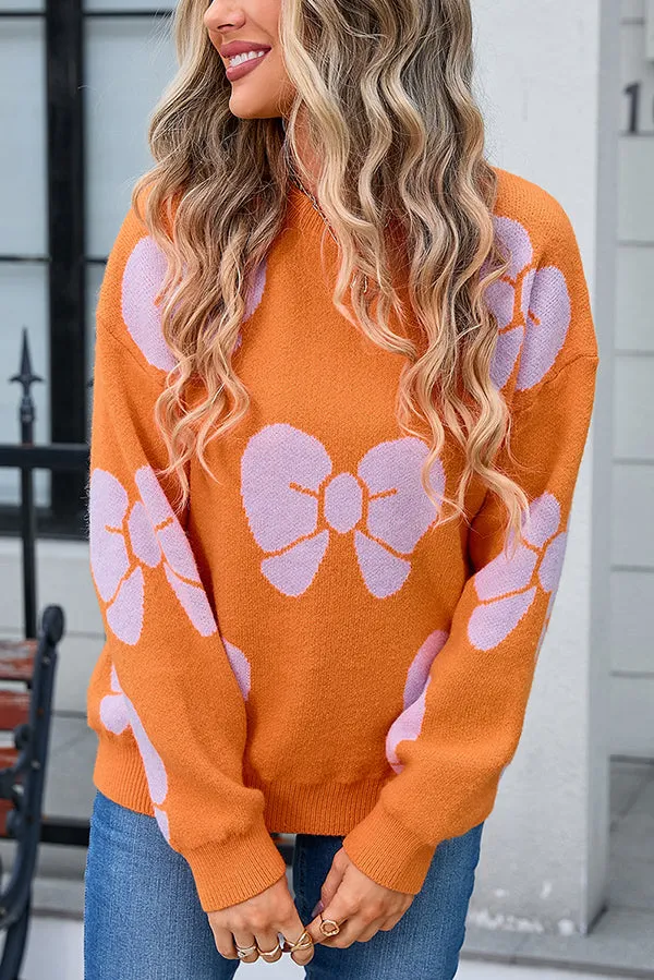 Fashionable Loose Round Neck Knitted Bow Sweater