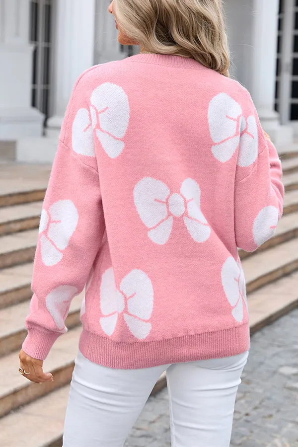 Fashionable Loose Round Neck Knitted Bow Sweater