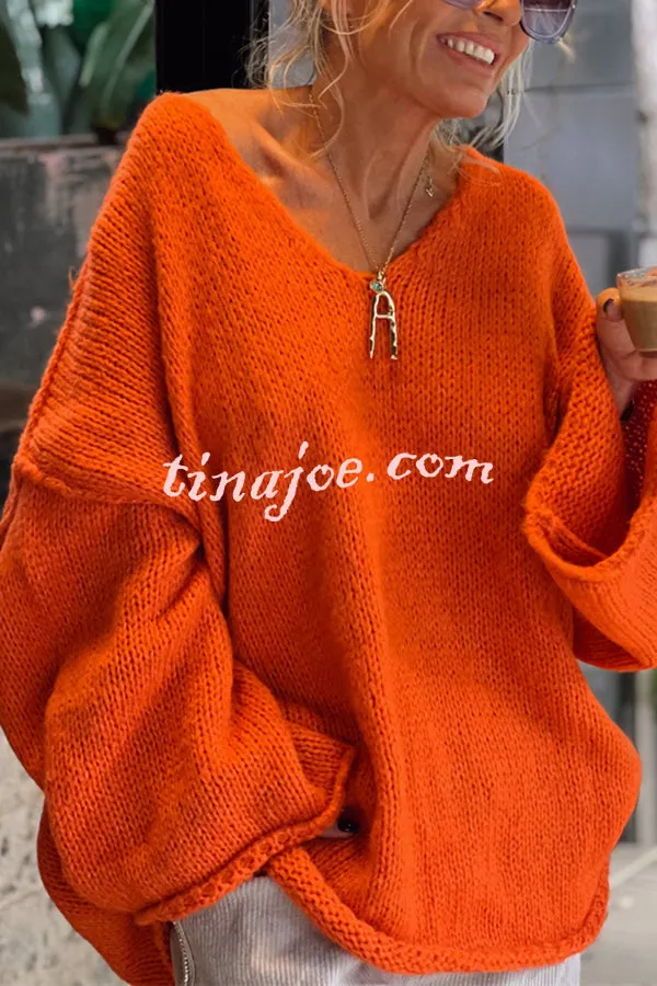 Fashionable Patchwork V-neck Long-sleeved Knitted Sweater