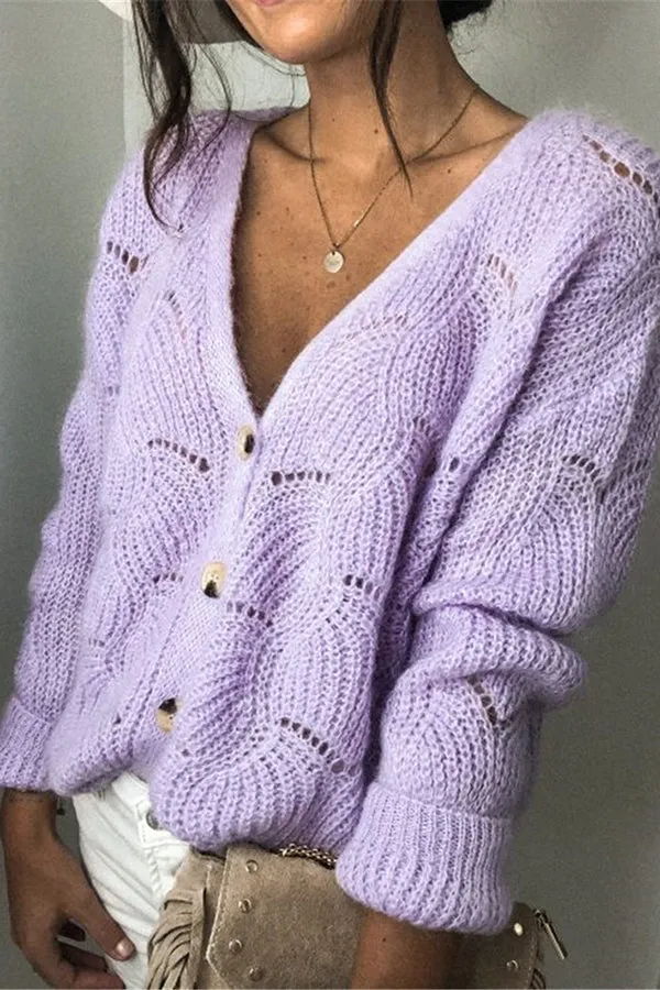 Fashionable V-neck Long-sleeved Knitted Sweater Cardigan