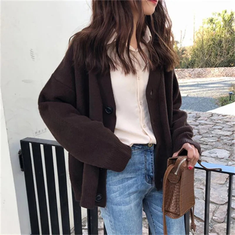 FashionSierra - Sweaters Cardigans Loose Lazy Elegant Fashionable Ladies Students Solid Simple Sweet