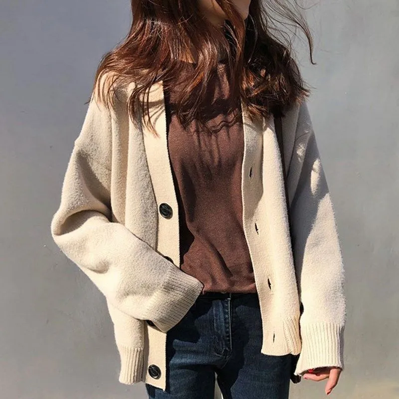 FashionSierra - Sweaters Cardigans Loose Lazy Elegant Fashionable Ladies Students Solid Simple Sweet