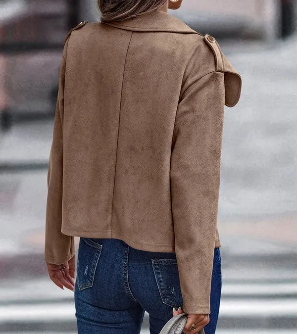 Faux Suede Pockets Jacket