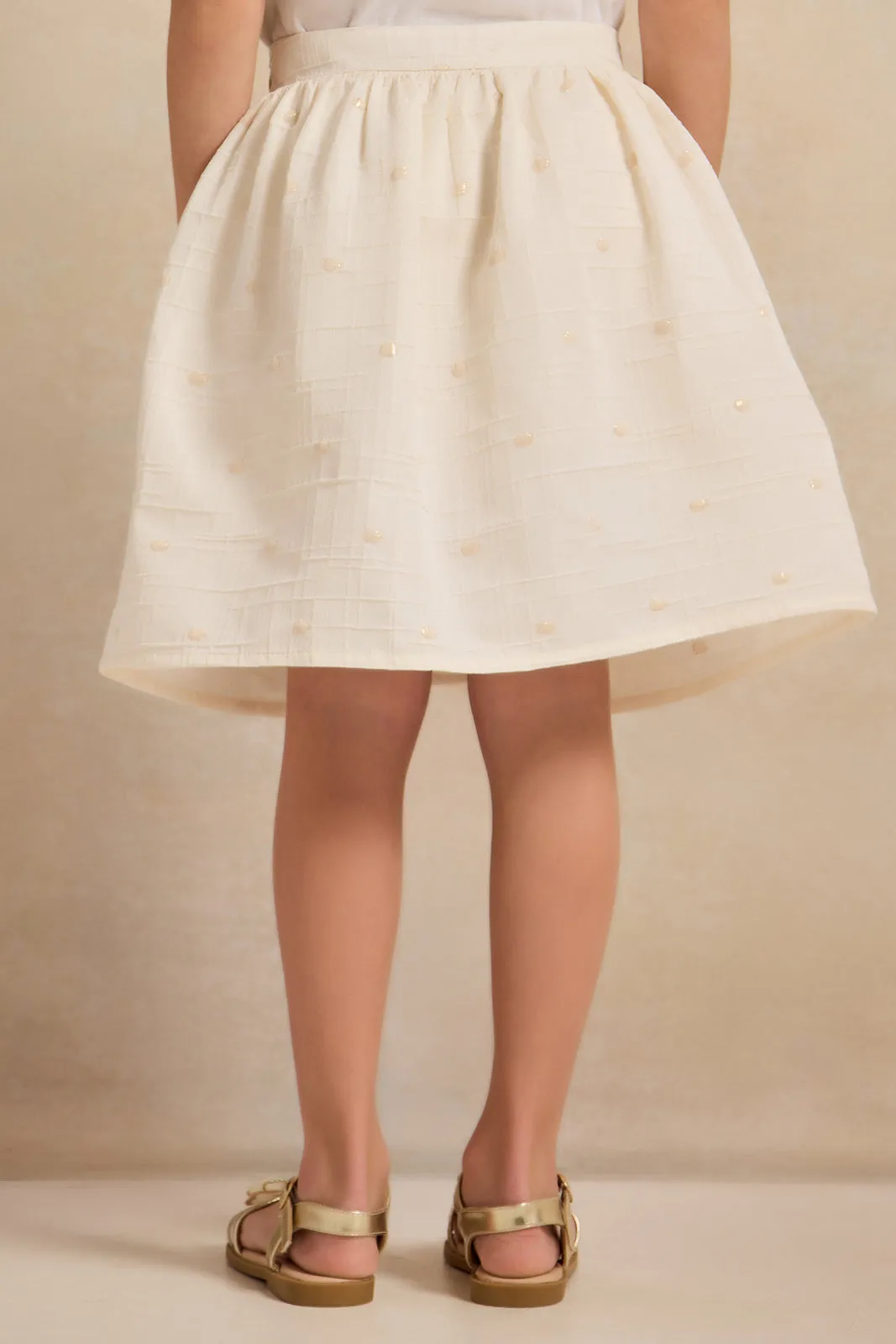 Girls Ivory Polka Dot Jacquard Skirt