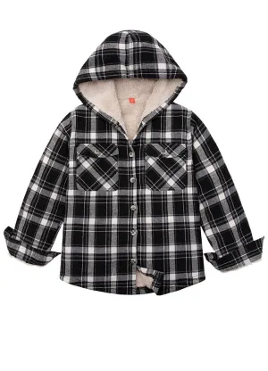 Girls Matching Family Black White Hooded Plaid Flannel Shirt Jacket