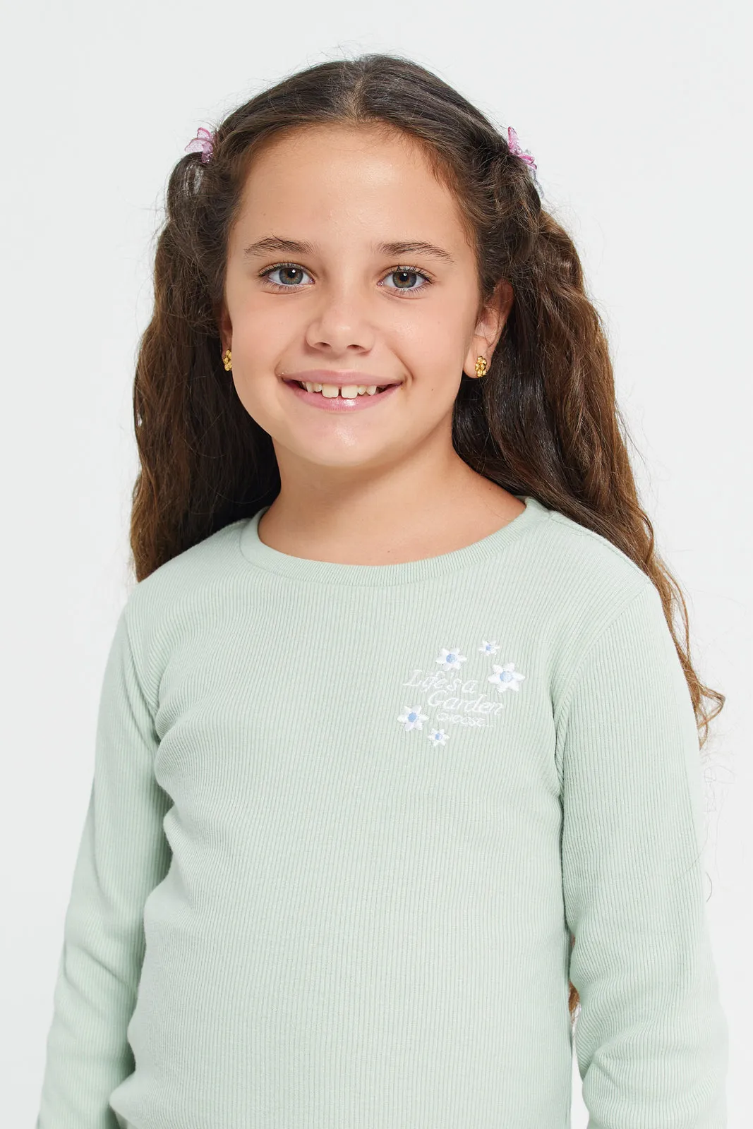 Girls Mint Embroidered T-Shirt