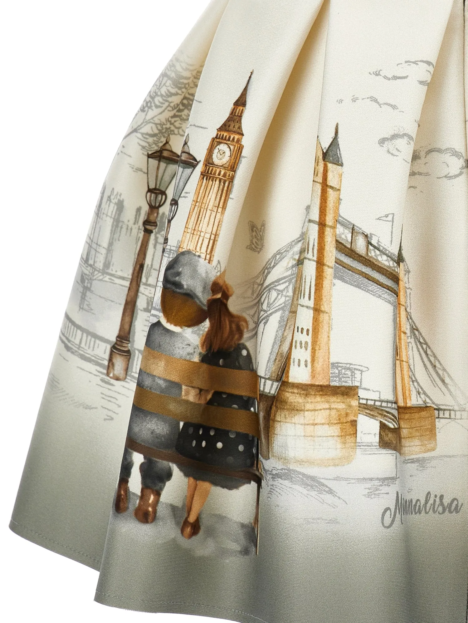 Grey Ivory Printed Sidewalk Scene Neoprene Skirt