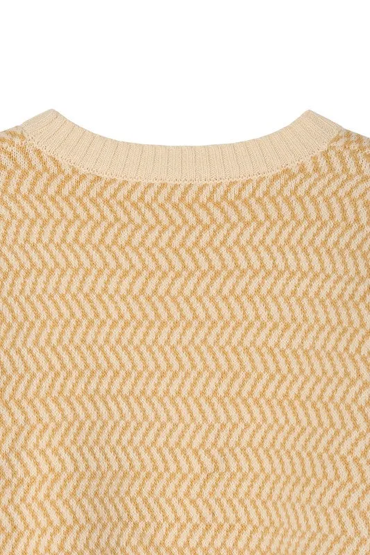 Herringbone Pattern Crew Neck Sweater