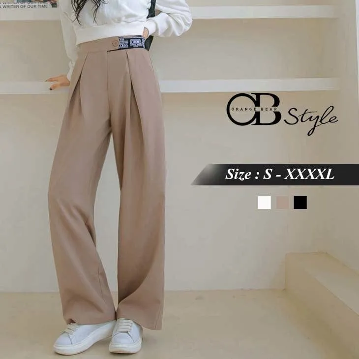 HIGH WAIST ELASTIC WAIST WIDE LEG SUIT PANTS