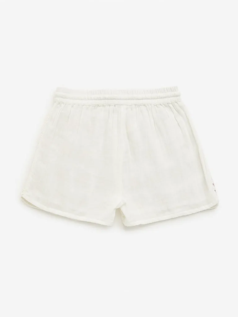 HOP Kids Multicolour Crochet Detailed Mid-Rise Shorts