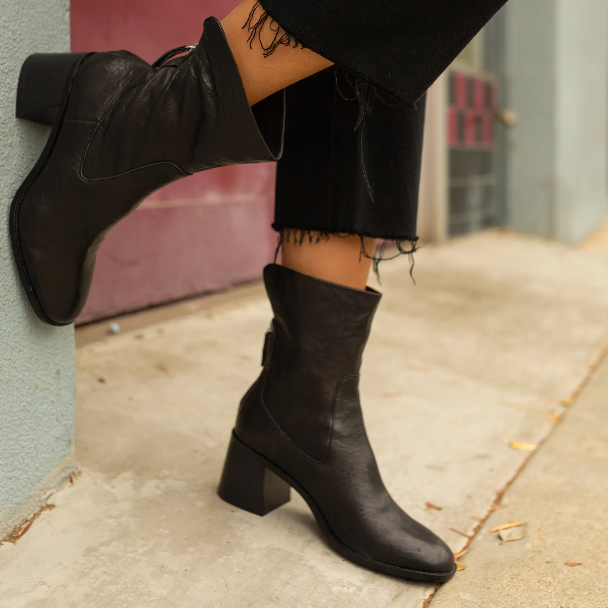 Island Black Leather Wide Width Booties