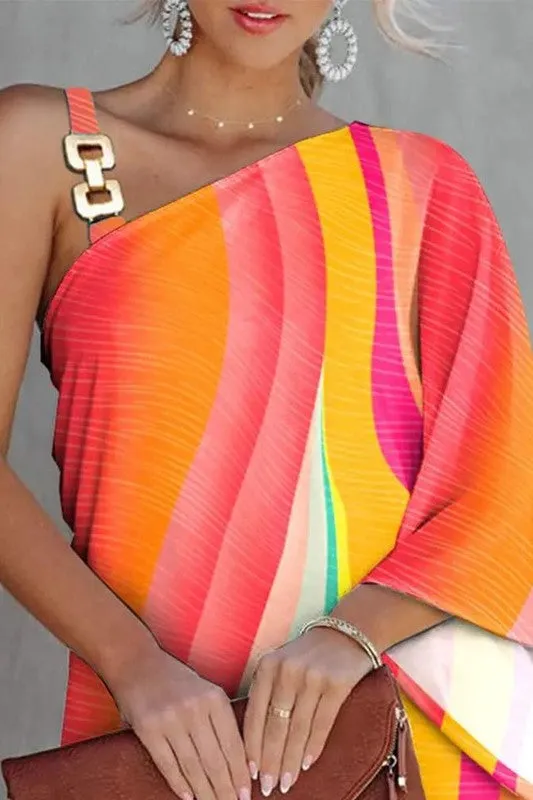 Just Ask One Shoulder Colorful Dress