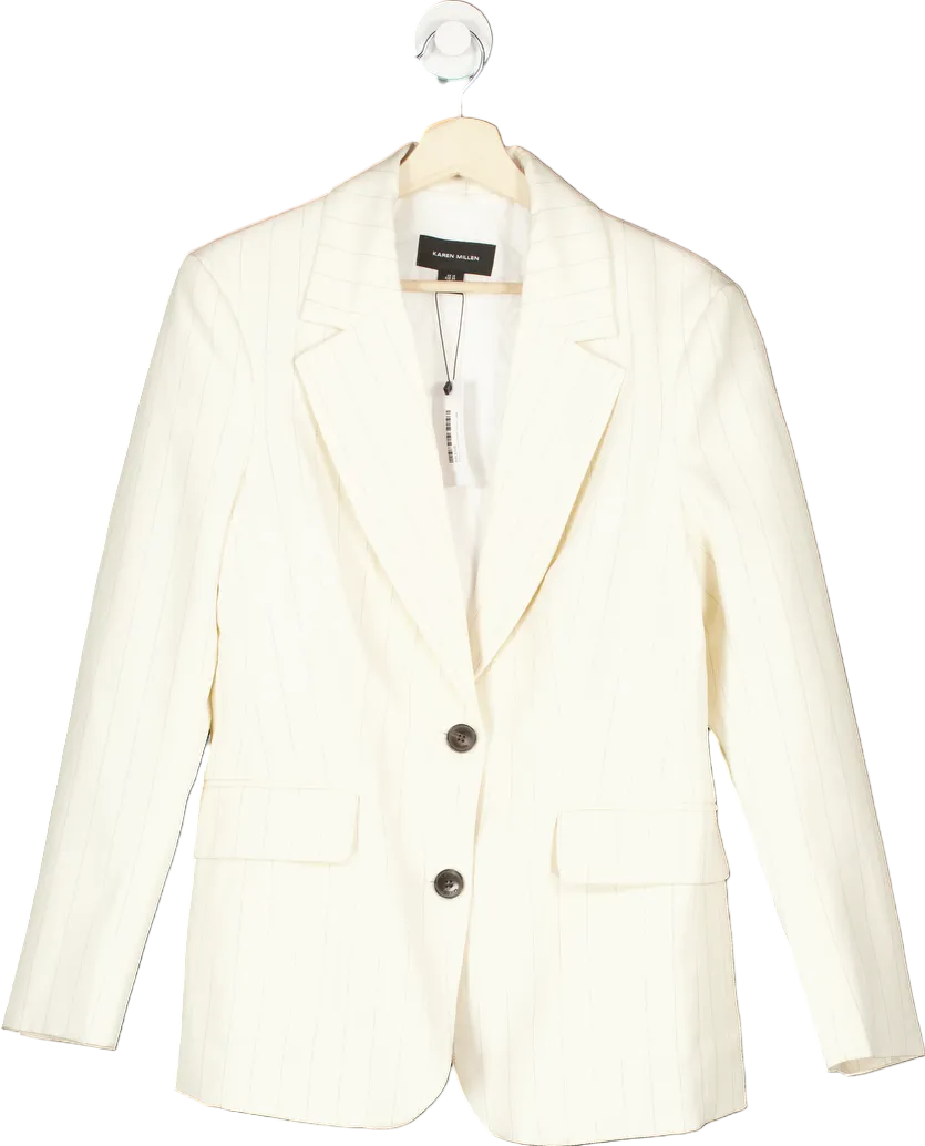 Karen Millen White The Founder Striped Single Breasted Blazer UK 10