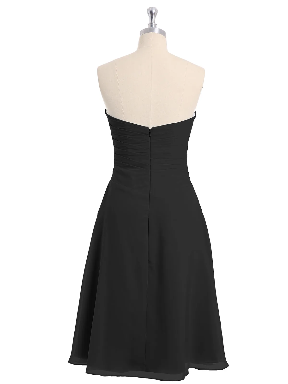 Knee Length Chiffon Dress with Sweetheart Neck-Black Plus Size