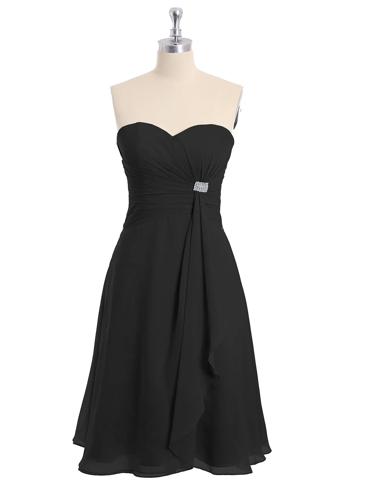 Knee Length Chiffon Dress with Sweetheart Neck-Black Plus Size