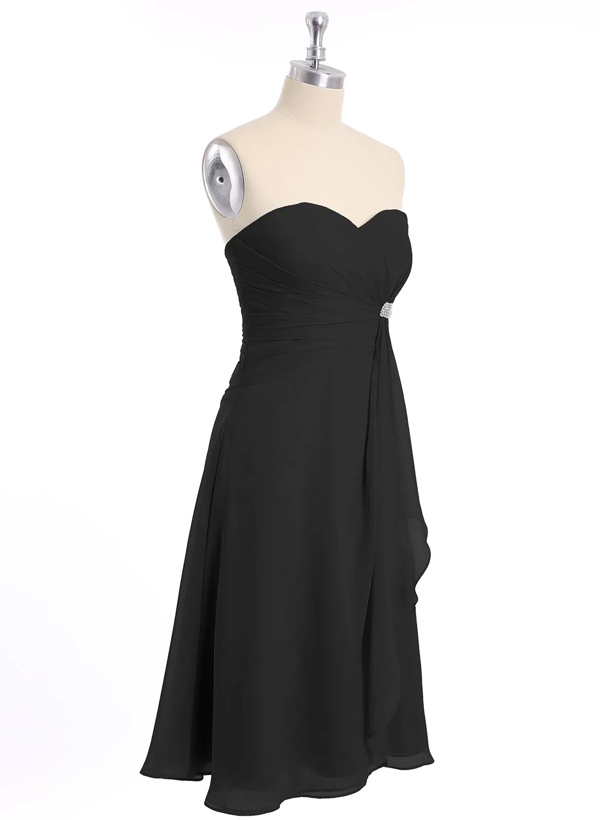 Knee Length Chiffon Dress with Sweetheart Neck-Black Plus Size