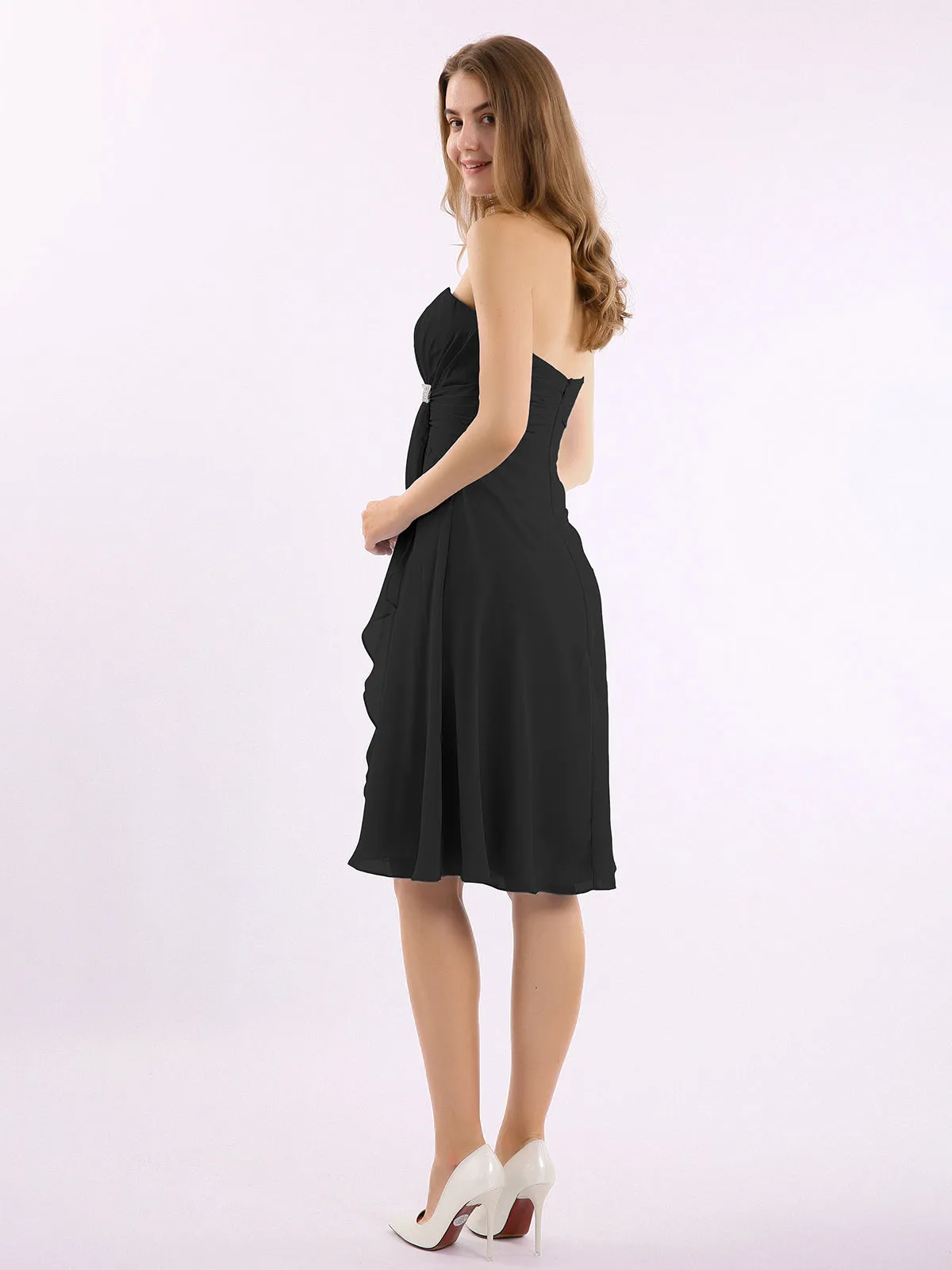 Knee Length Chiffon Dress with Sweetheart Neck-Black Plus Size