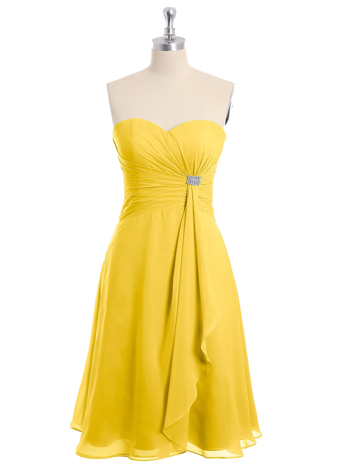 Knee Length Chiffon Dress with Sweetheart Neck-Marigold Plus Size