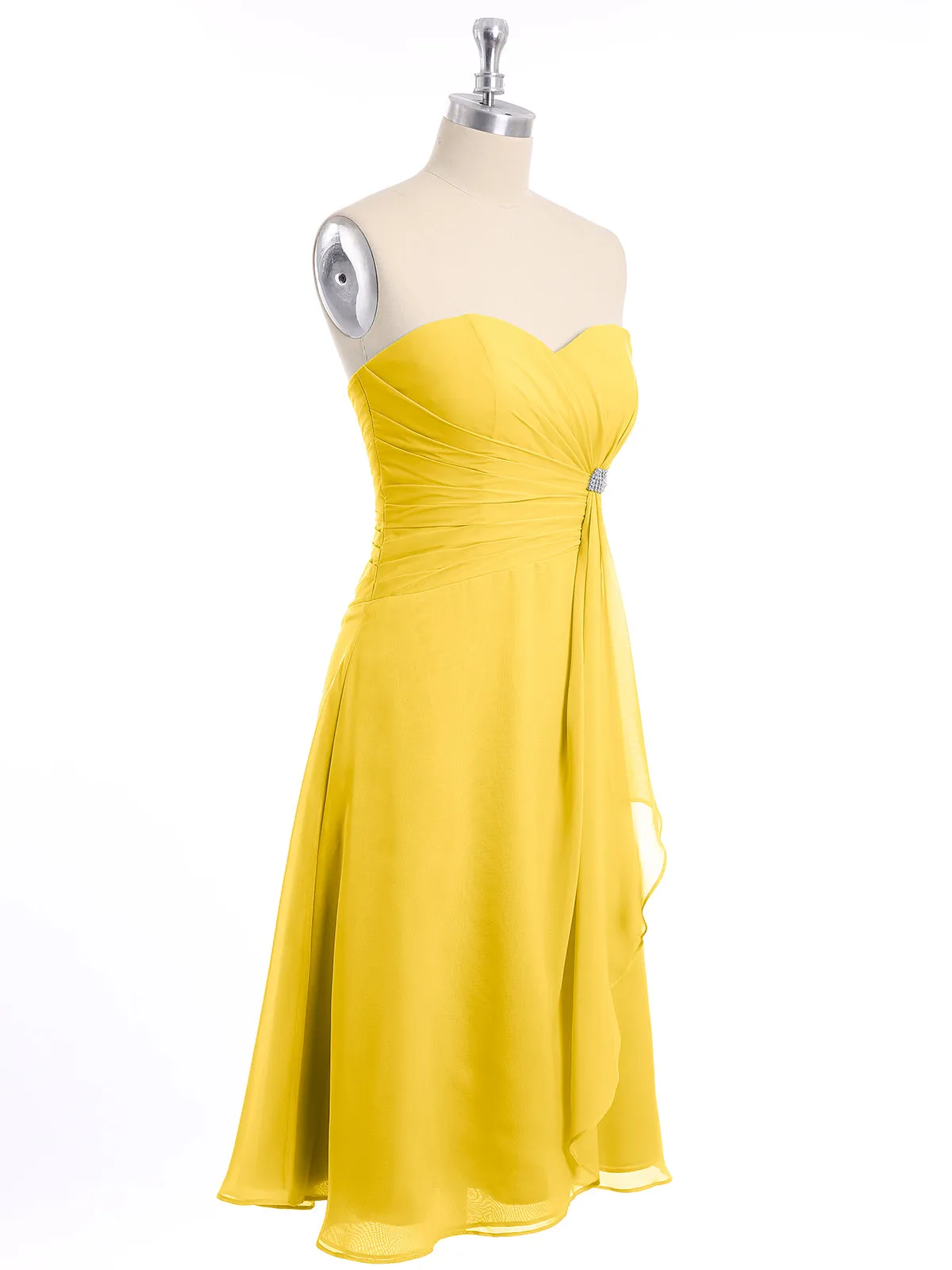 Knee Length Chiffon Dress with Sweetheart Neck-Marigold Plus Size