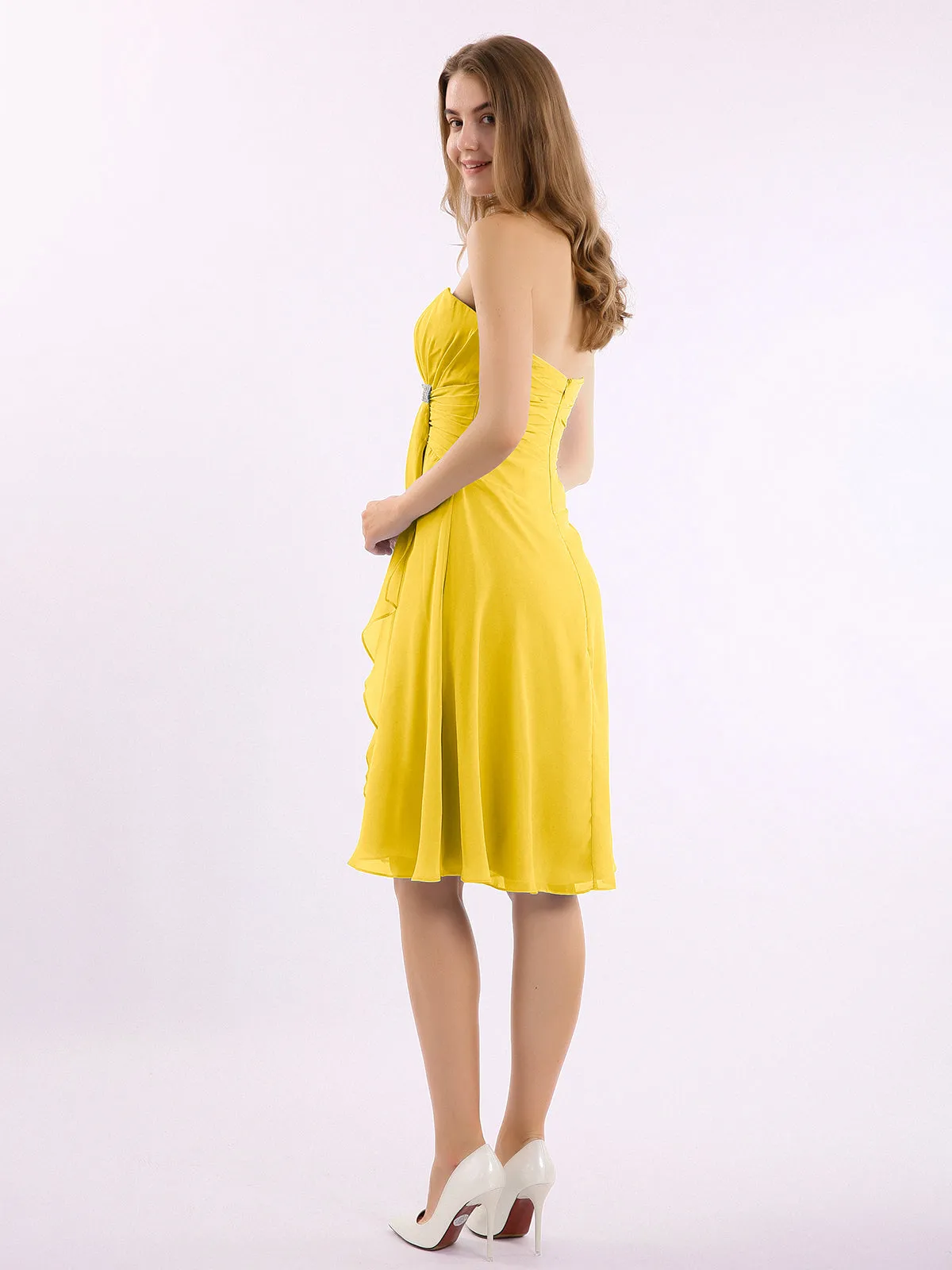 Knee Length Chiffon Dress with Sweetheart Neck-Marigold Plus Size