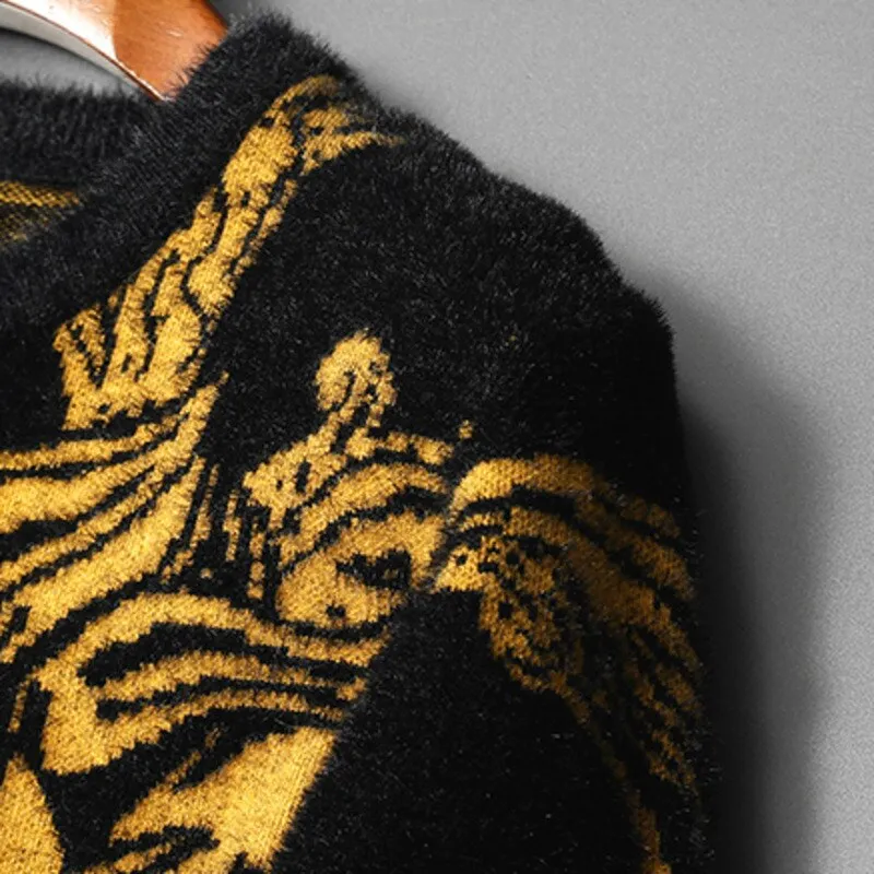 Lion Printed Black Acrylic Sweater