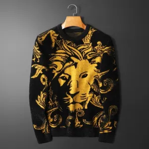 Lion Printed Black Acrylic Sweater