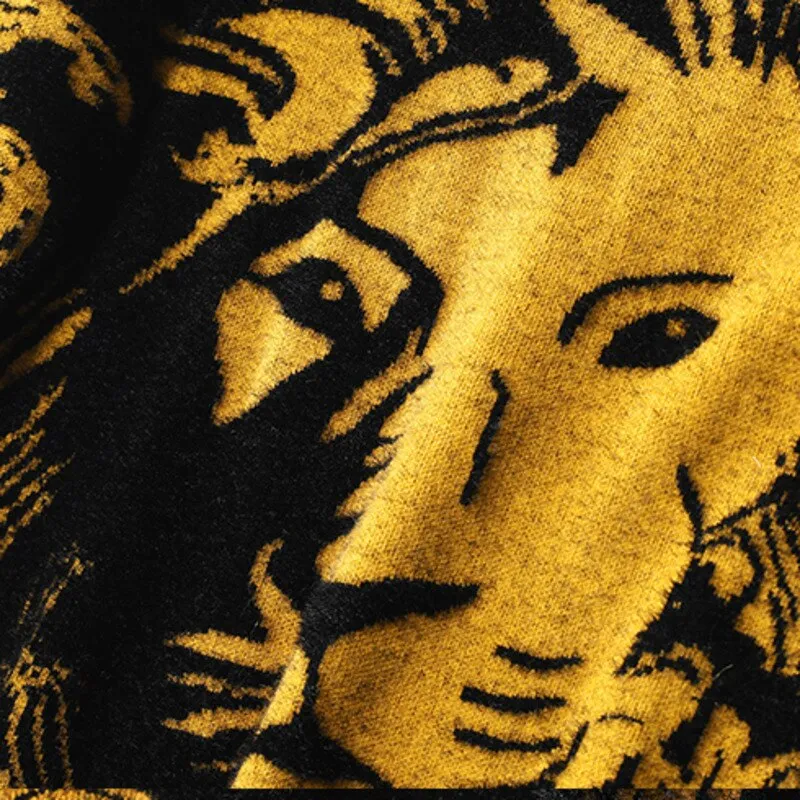 Lion Printed Black Acrylic Sweater