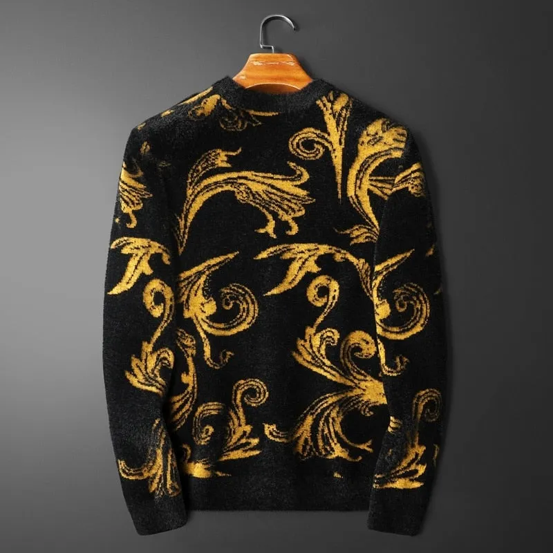 Lion Printed Black Acrylic Sweater