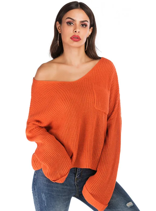 Long Sleeve Solid Color Sweater Girl