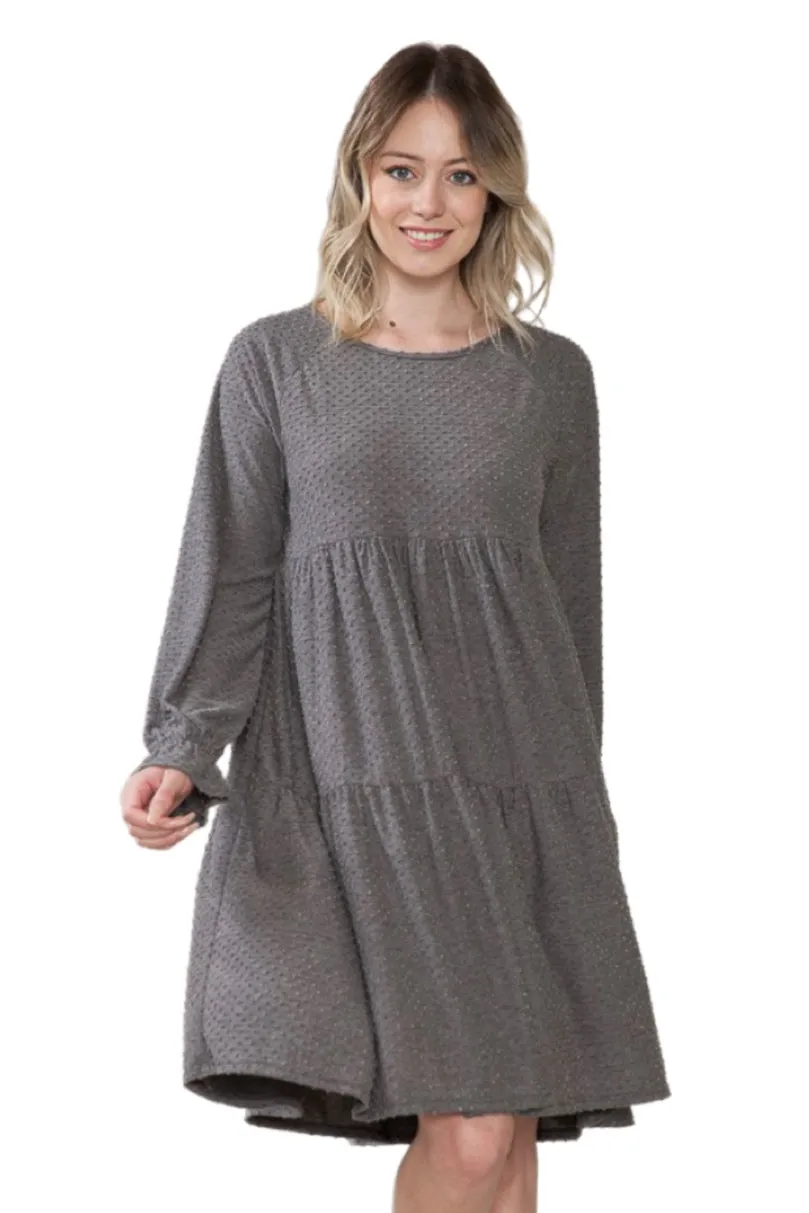 Long Sleeve Tiered Dress Style 4189 in  Taupe or Charcoal